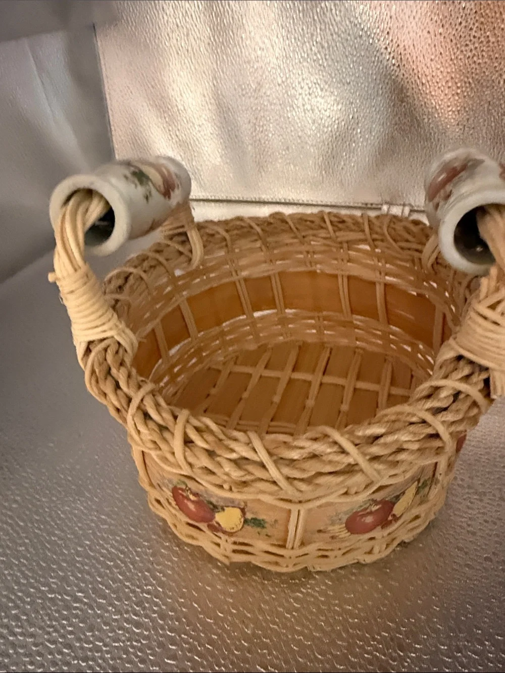 Wicker Fruit Accent Basket with Ceramic Handles
